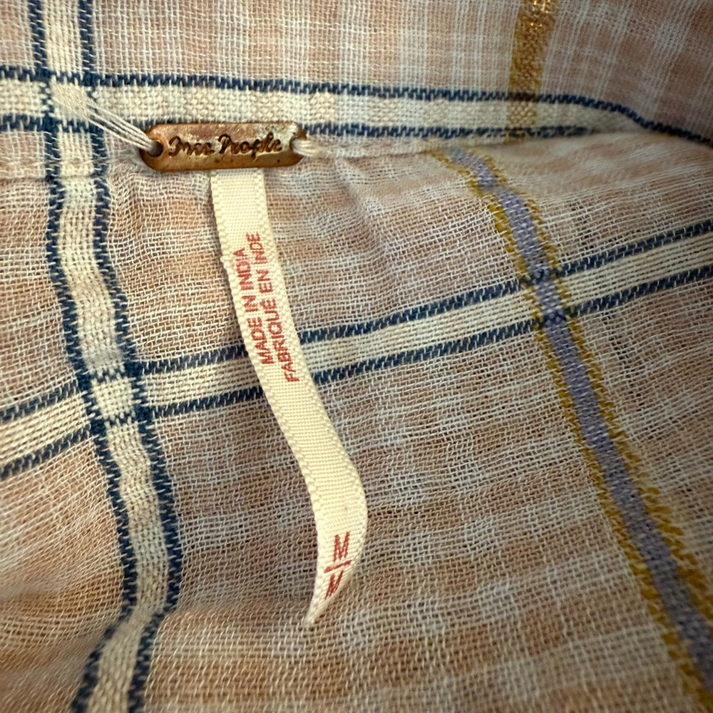 Free People Plaid Button Down Shirt - pink Cream and Gold - Picture 9 of 9